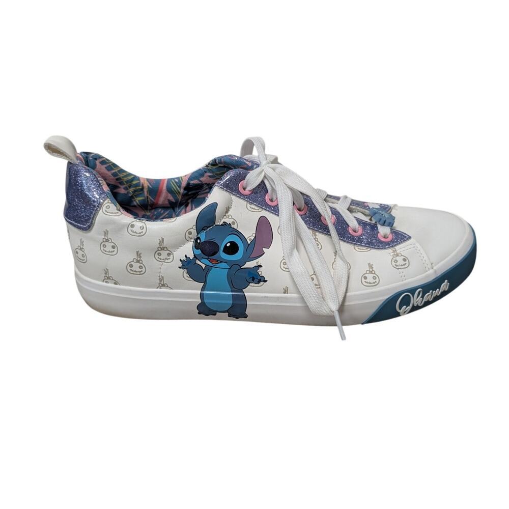 Disney Ground Up Stitch Low Top Court Shoes Womens Size 11 White Blue Sneakers